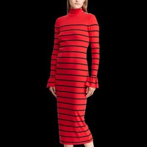 NWT Ralph Lauren Red Striped Bell Sleeve Cotton Dress size XS